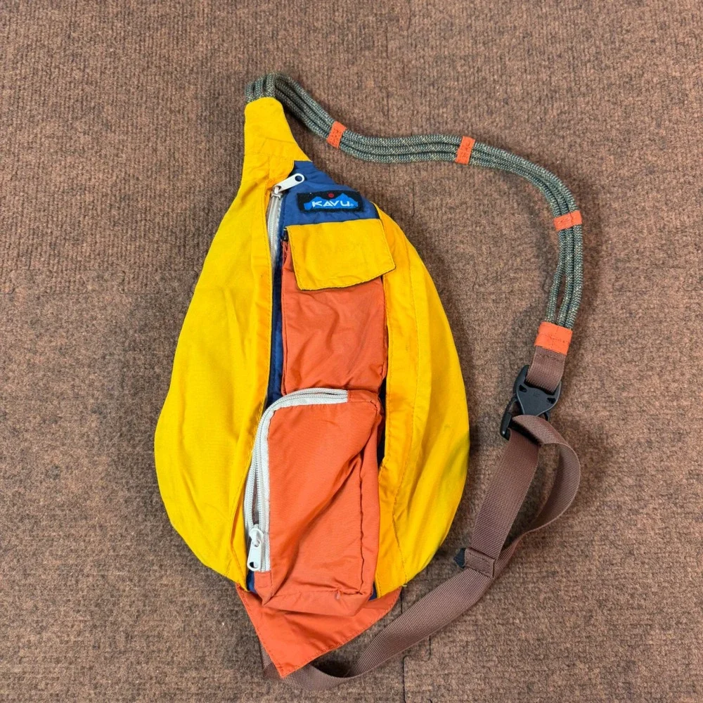 Kavu Rope Bag Sling Backpack Colorblock Yellow Orange Blue Crossbody Hiking Bag